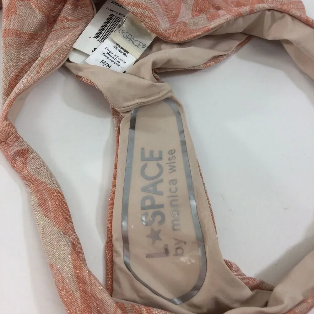 L*Space Lizzie Tie Dye Peach Pink Shimmer Camacho 2 Pc Bikini Top & Bottom M NWT